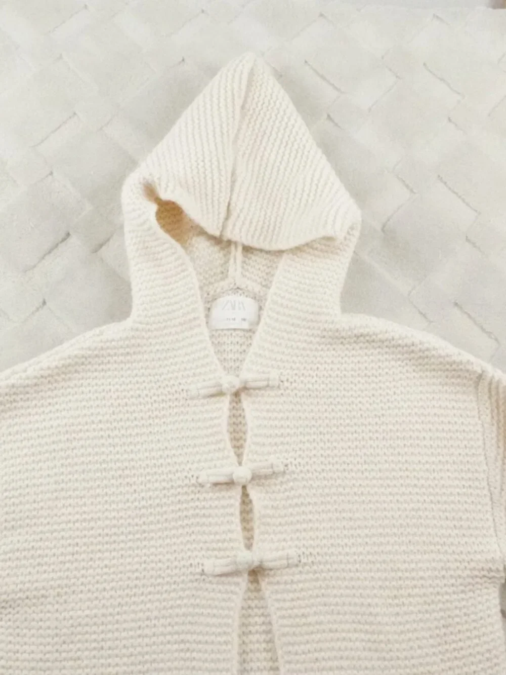 Zara Knit Cardigan Sweater Girls 11-12 Youth Knot Tie Closure White Crewam